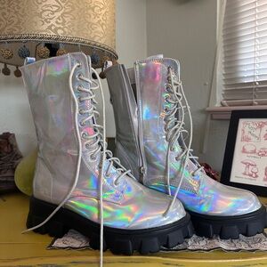 Holographic Lace-Up Women's Boots
